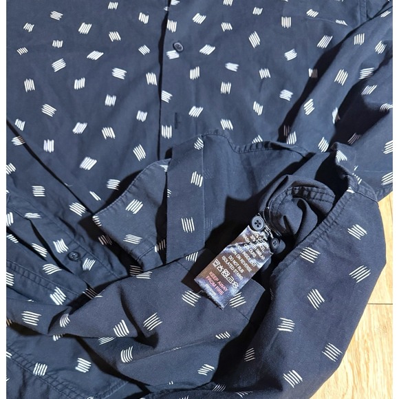 01.Algo Mens Size Small Blue Geometric Print Long Sleeve Button Down Slim Casual - Picture 2 of 4